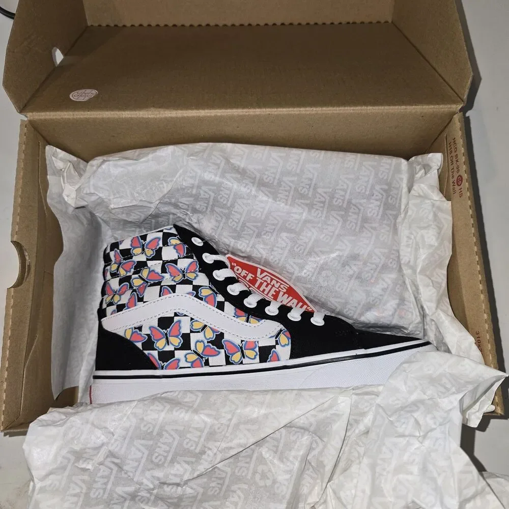 Vans Filmore Hi Women’s High Top Sneakers. Black/White with butterfly design 6